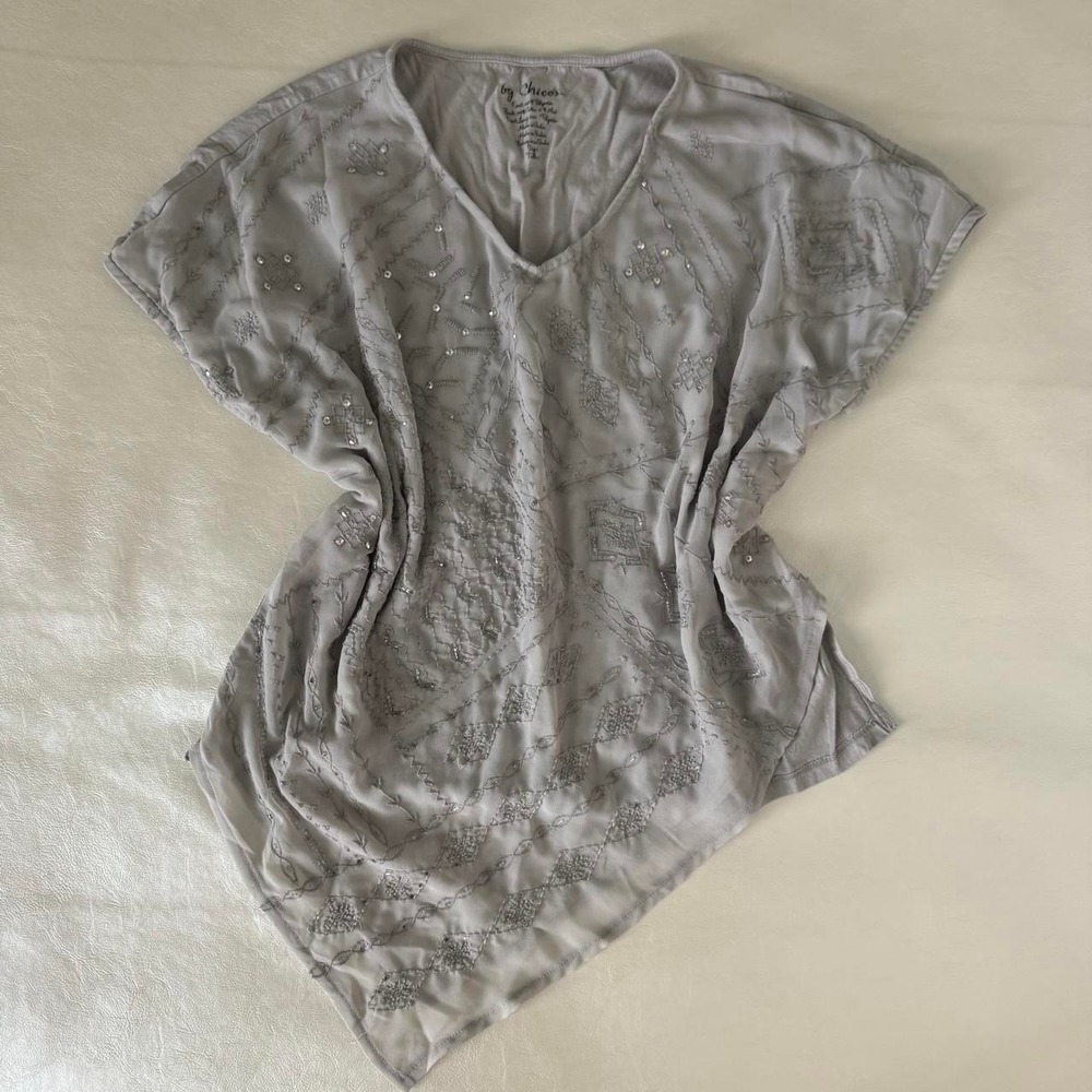 2000s By Chicos Gray asymmetrical blouse